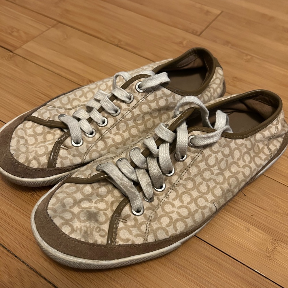 Coach Signature Canvas Sneakers in Beige and Brown